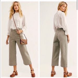 Free People Sage Green Cropped Wide Leg Pants